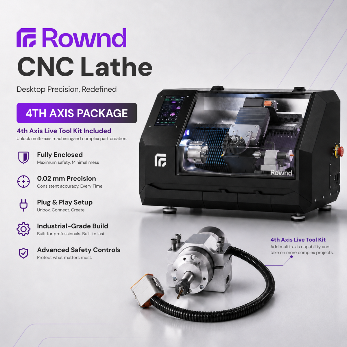 Rownd Torno CNC de Escritorio + 4.º Eje